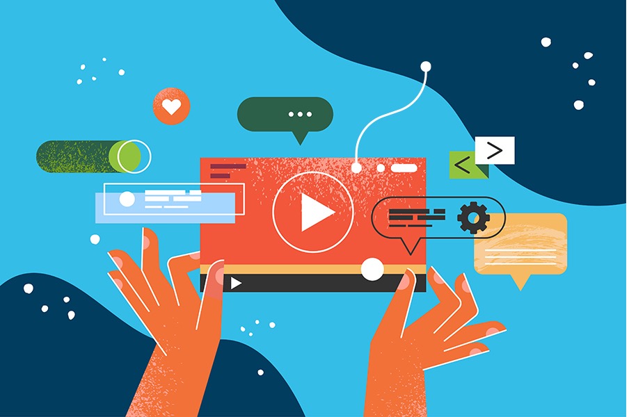 graphic of hands interacting with website video elements